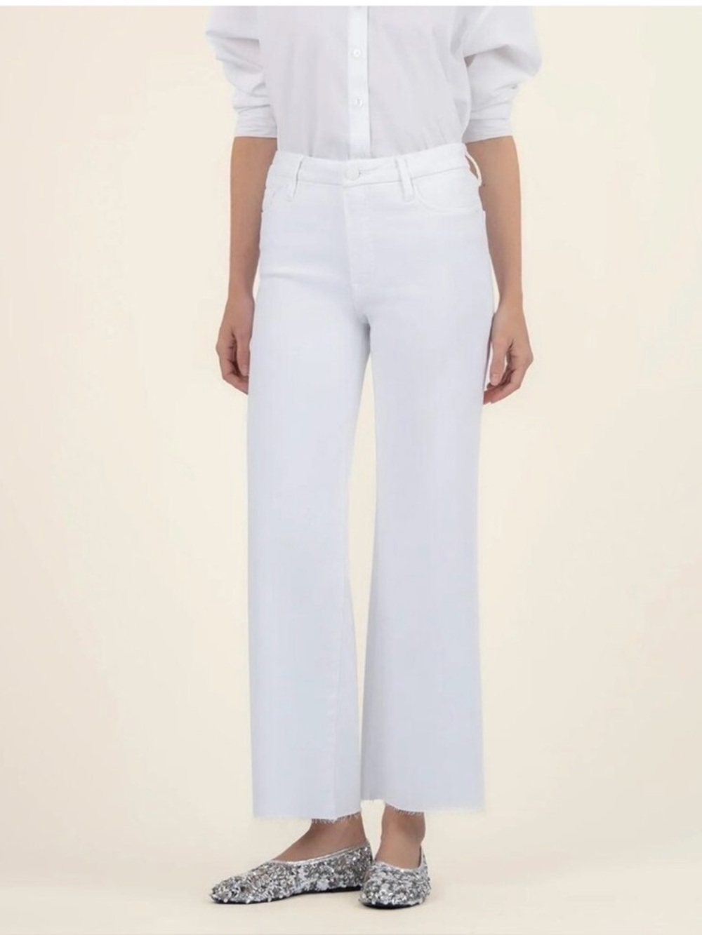 ✨ KUT From The Kloth Meg Fab Ab Wide Leg Crop Jeans White Size 6 - Picture 3 of 8